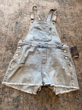 Light Wash Denim Short Overalls - Women